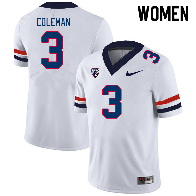 Women #3 Jonah Coleman Arizona Wildcats College Football Jerseys Stitched-White